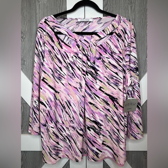 246. NWT Kasper Cut Out Knot Front Jersey Knit Top Pink Multi Top - Picture 1 of 6